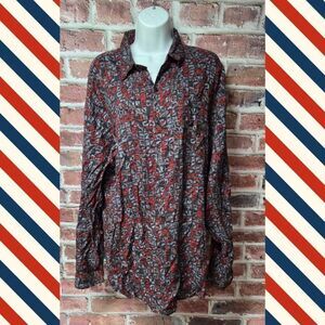 Women's CLASSIX Vintage Geometric Button Up Long‎ Sleeves Rayon Shirt Large